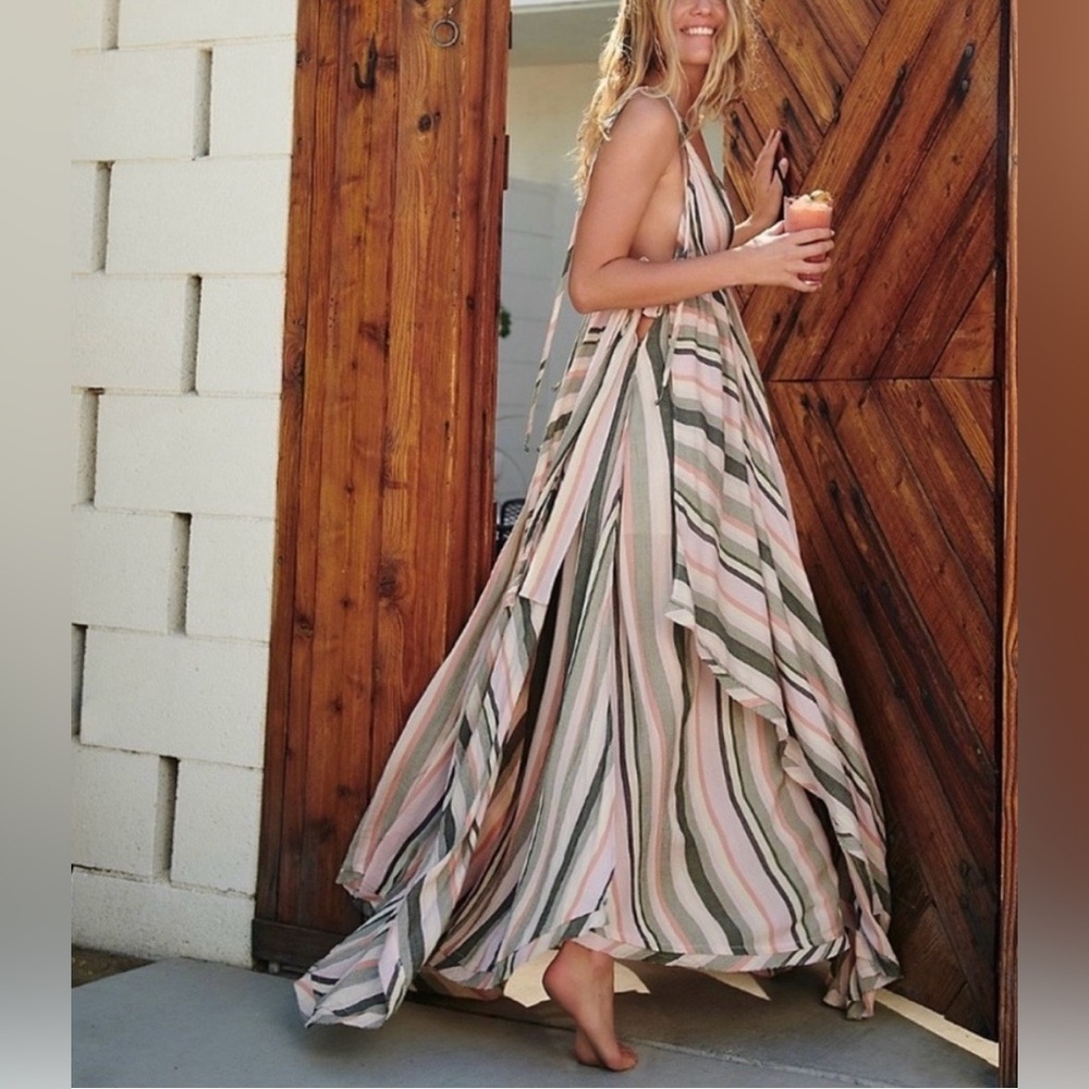 Free People Striped Tropical Heat Maxi
Dress Boho Minimalist Flowy
Size XS